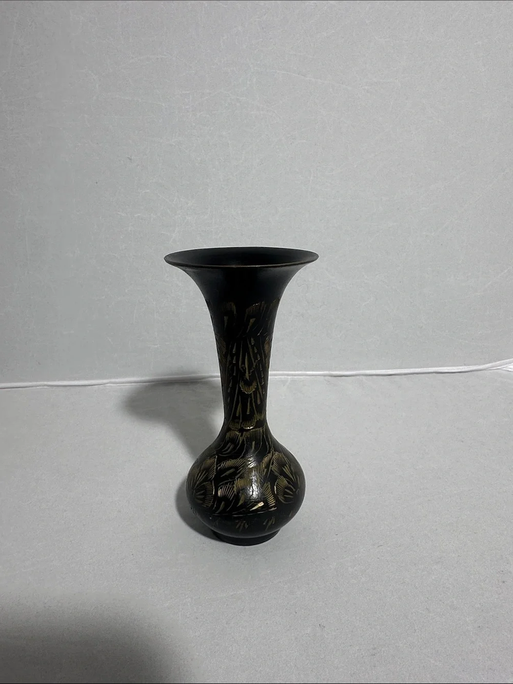 Black and Gold Floral Accent Vase